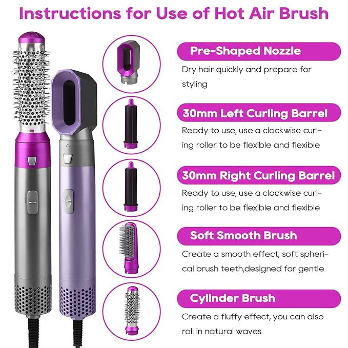 5-in-1 Hair Styler Brush – Dryer, Curler, Volumizer, Straightener