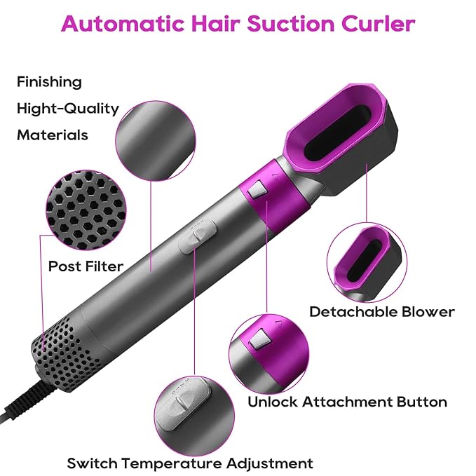 5-in-1 Hair Styler Brush – Dryer, Curler, Volumizer, Straightener
